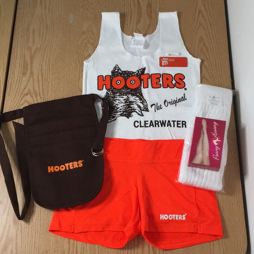 New Hooters Bundle Tank Shorts Pouch Hose Socks & Name Tag Florida Size XS/XXS